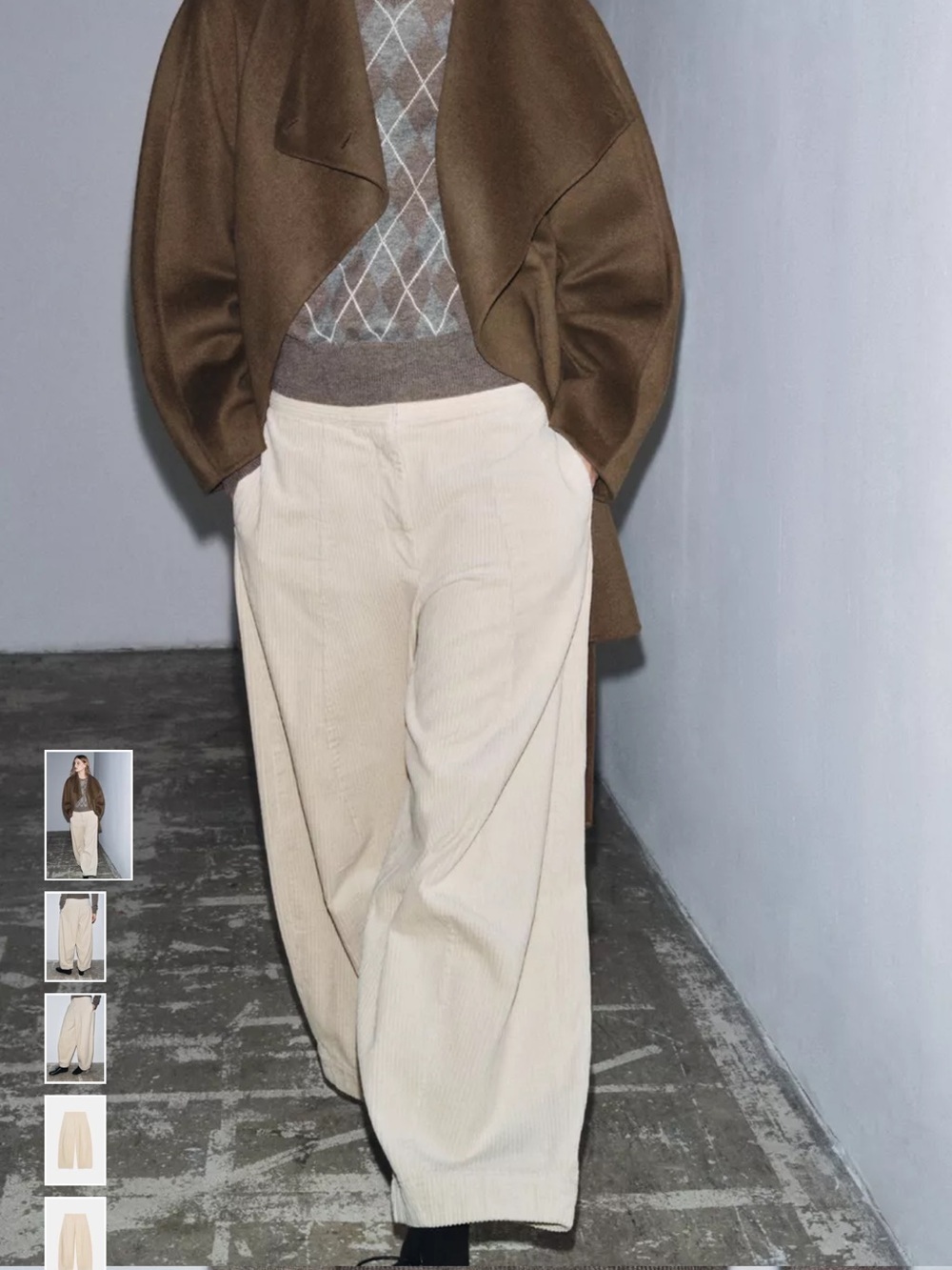 Zara Cream Barrel Leg Corduroy Pants Size Large